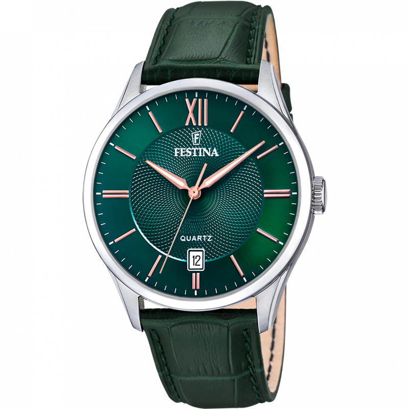 Festina watch f20426/7 green leather strap, men