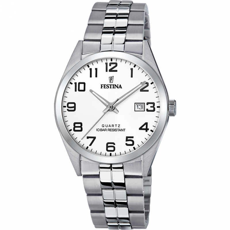 Festina classics watch f20437/1 white steel strap, men