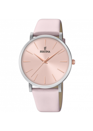 Festina boyfriend watch f20371/2 pink leather strap, women's.