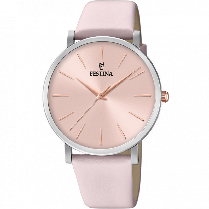 Festina boyfriend watch f20371/2 pink leather strap, women's.