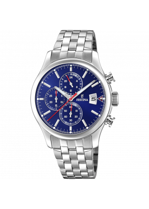 Festina timeless chronograph watch f20374/2 blue steel strap, men