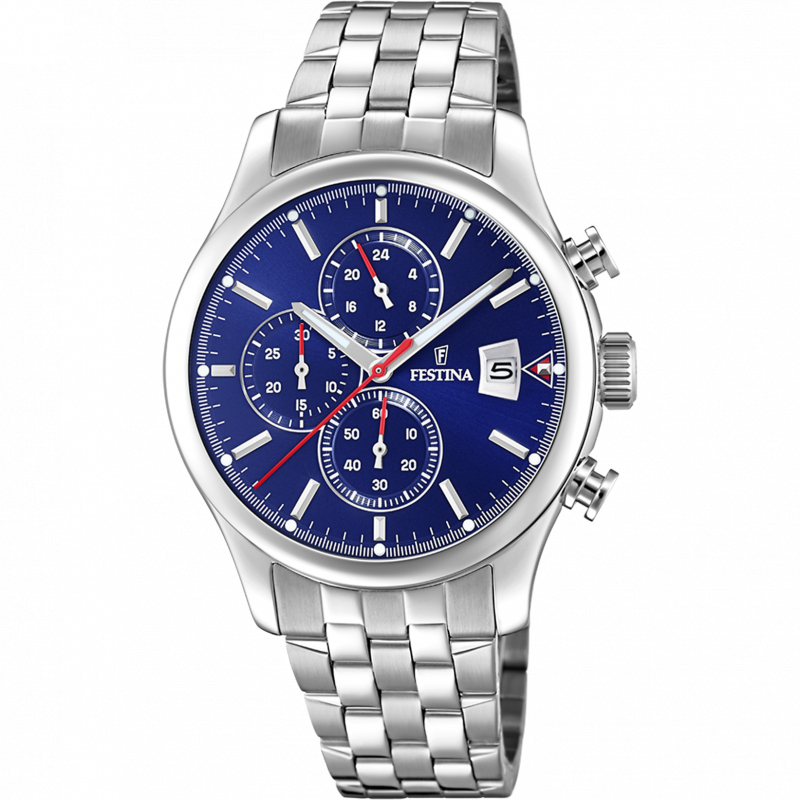 Festina timeless chronograph watch f20374/2 blue steel strap, men