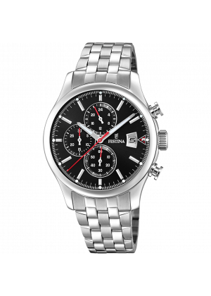 Festina timeless chronograph watch f20374/3 black steel strap, men's.