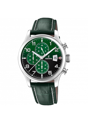 Festina watch f20375/8 green leather strap, men