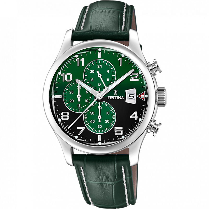 Festina watch f20375/8 green leather strap, men