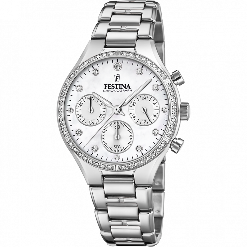 Festina boyfriend collection watch f20401/1 mother-of-pearl dial with steel strap, women's