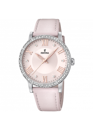 Festina boyfriend collection watch f20412/2 pink leather strap, women's.