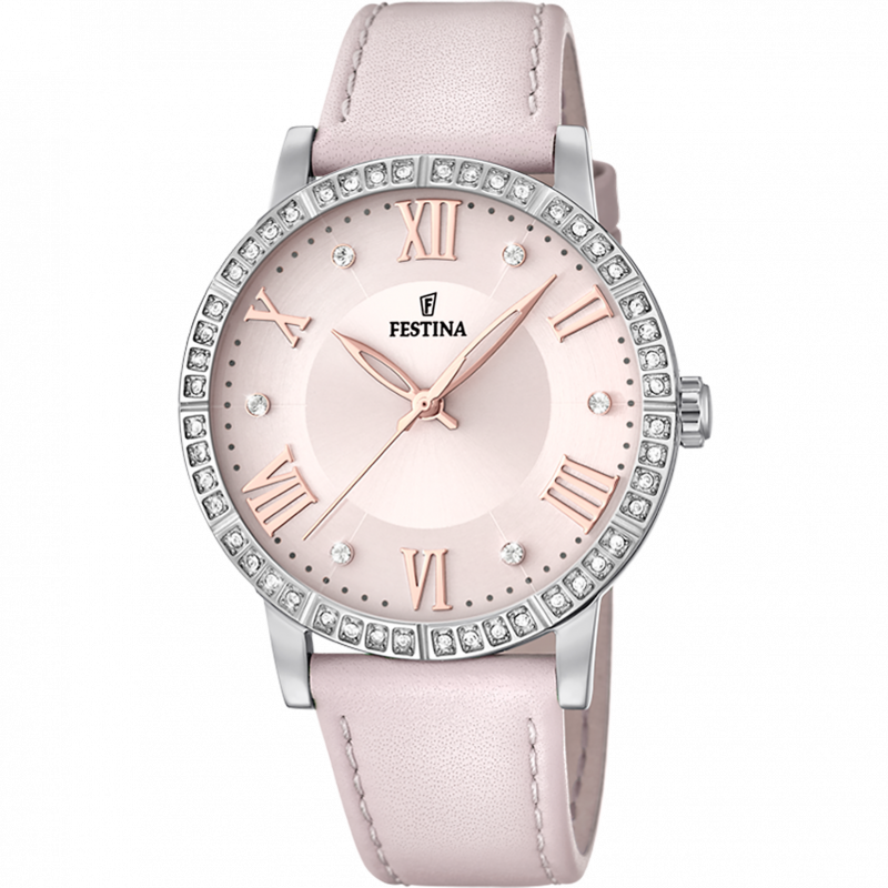 Festina boyfriend collection watch f20412/2 pink leather strap, women's.