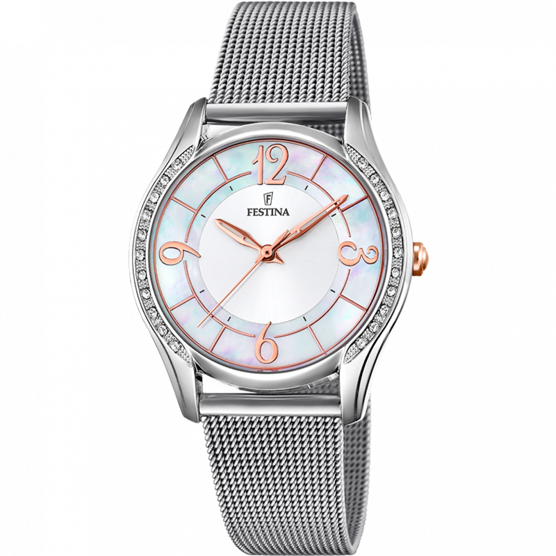 Festina mademoiselle watch f20420/1 mother-of-pearl steel strap, women