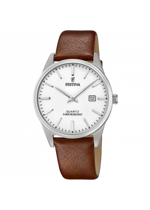 Festina classics watch f20512/2 silver leather strap, men's