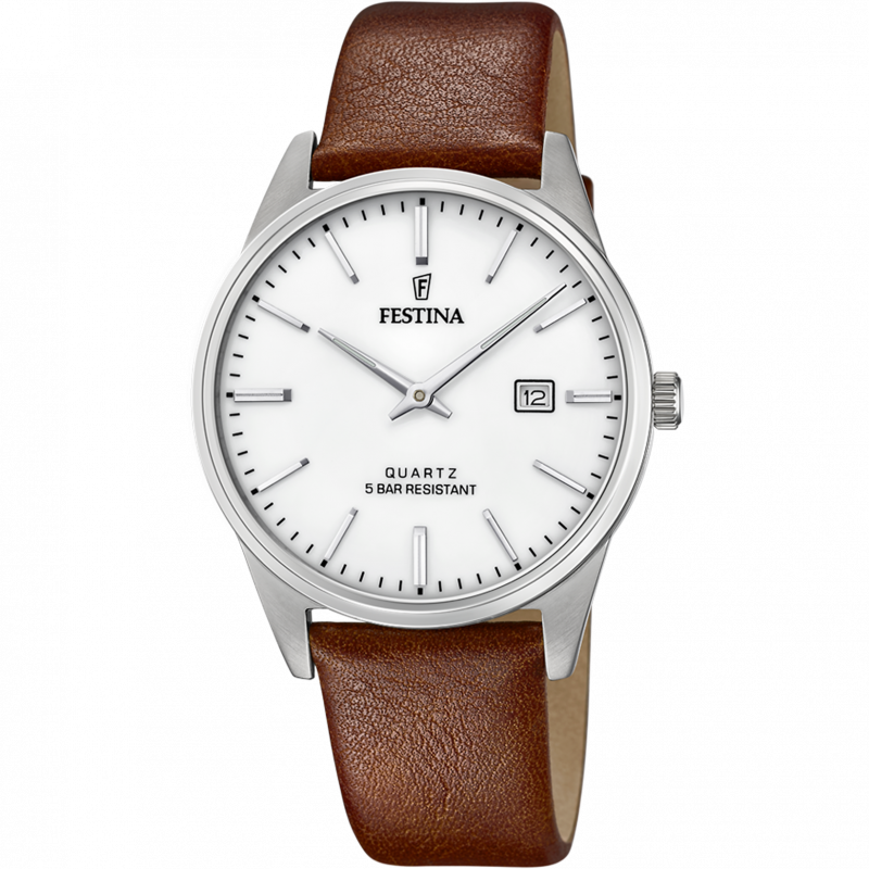 Festina classics watch f20512/2 silver leather strap, men's