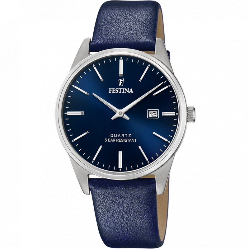 Festina classics watch f20512/3 blue leather strap, men's