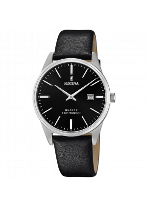 Festina classics watch f20512/4 black leather strap, men's