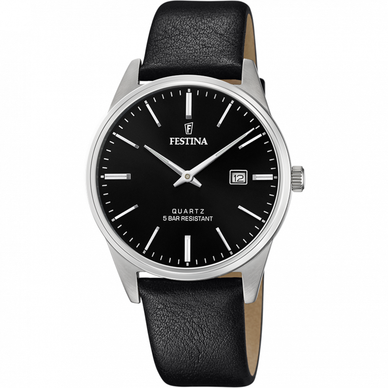 Festina classics watch f20512/4 black leather strap, men's