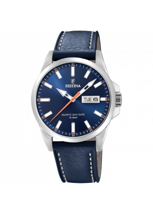 Festina classics watch f20358/3 blue leather strap, men's