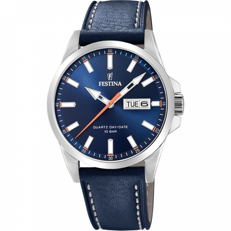 Festina classics watch f20358/3 blue leather strap, men's