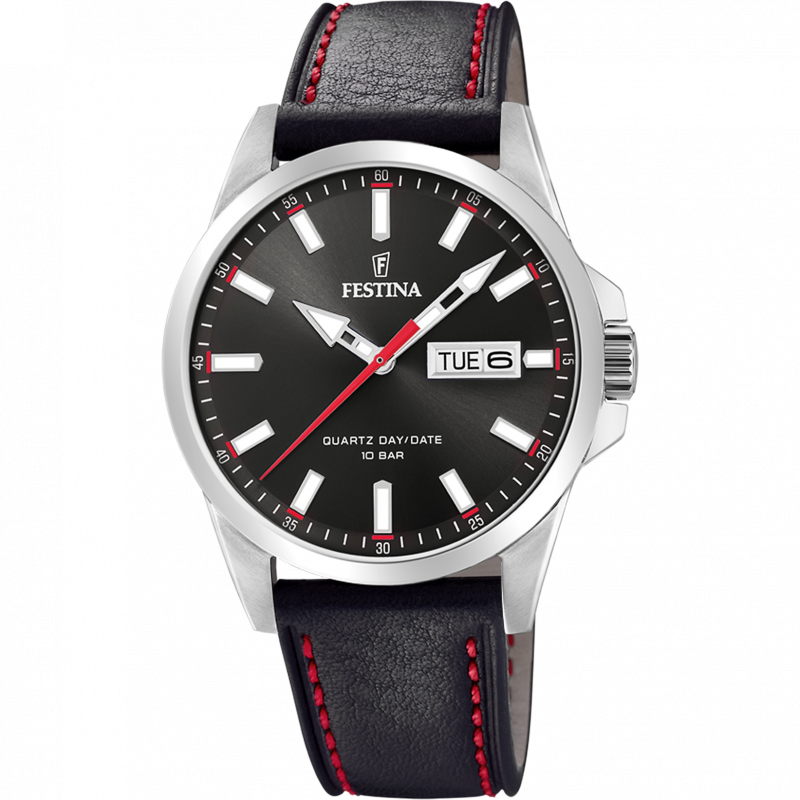 Festina classics watch f20358/4 black leather strap, men