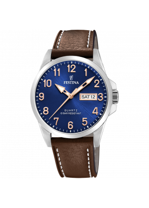 Festina classics watch f20358/b blue leather strap, men