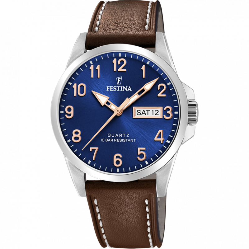 Festina classics watch f20358/b blue leather strap, men