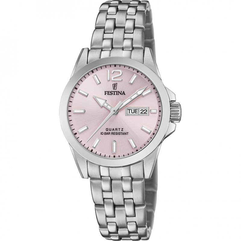 Festina classics watch f20455/2 with pink steel strap, for women.