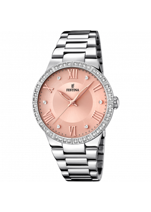 Festina boyfriend watch f16719/3 pink steel strap, women's