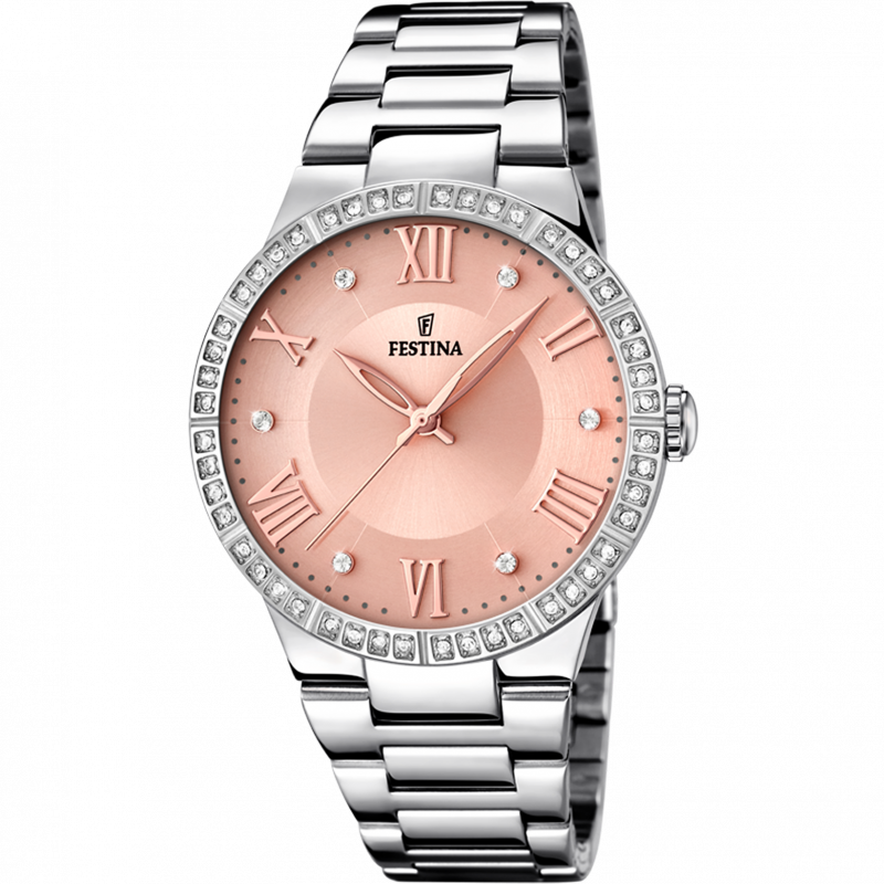 Festina boyfriend watch f16719/3 pink steel strap, women's