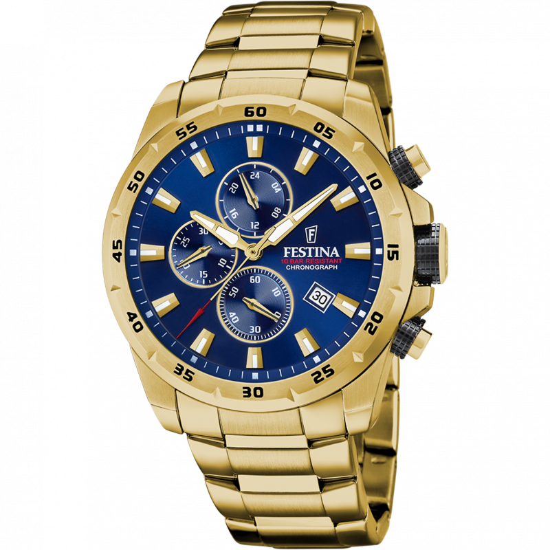 Reloj festina timeless chronograph f20541/2 azul correa de acero, hombre