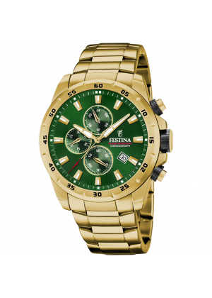 Reloj festina timeless chronograph f20541/3 verde correa de acero, hombre