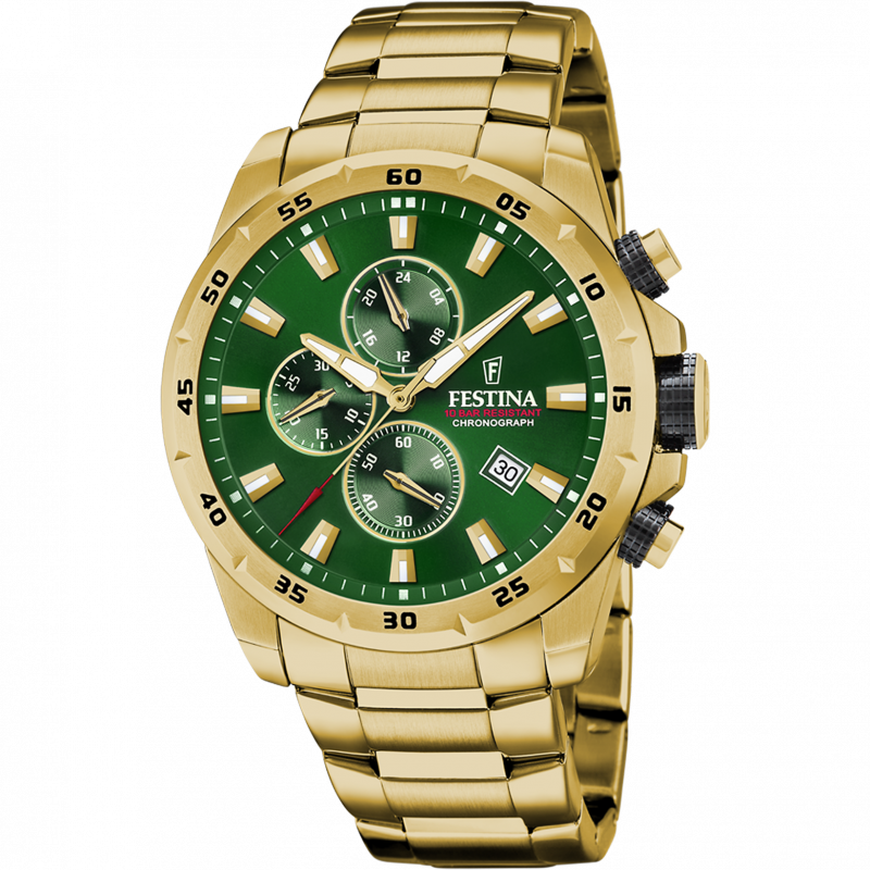 Reloj festina timeless chronograph f20541/3 verde correa de acero, hombre