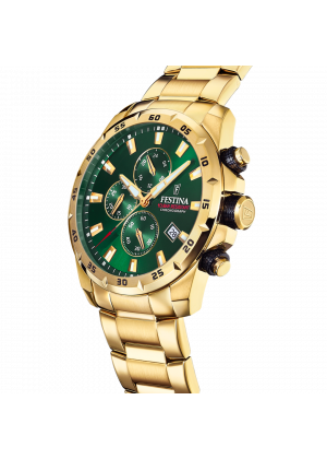 Reloj festina timeless chronograph f20541/3 verde correa de acero, hombre