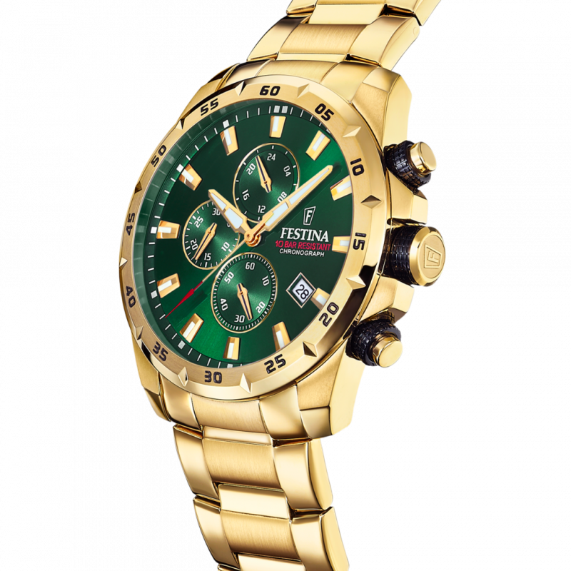 Reloj festina timeless chronograph f20541/3 verde correa de acero, hombre