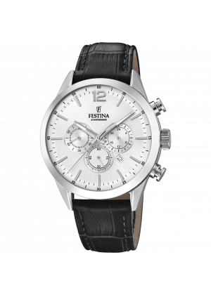 Festina timeless chronograph watch f20542/1 silver leather strap, men's