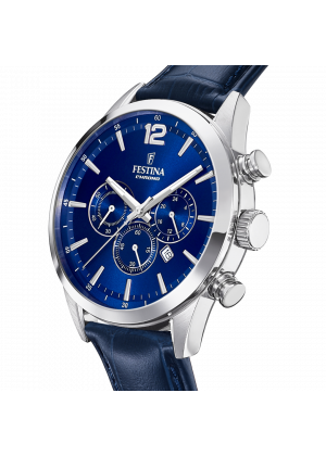 Festina timeless chronograph watch f20542/2 blue leather strap, men