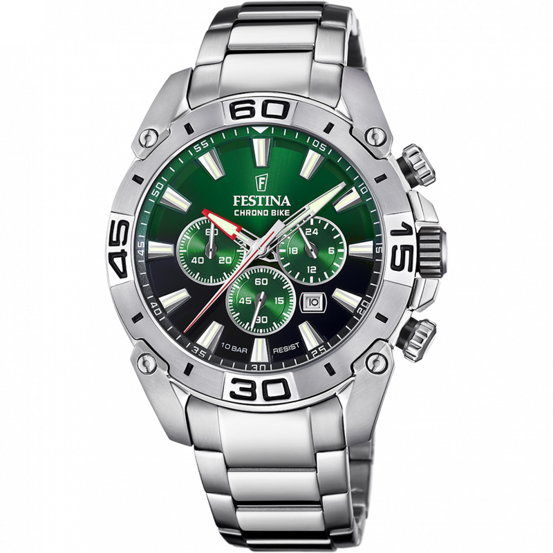 Festina chrono bike 2021 watch f20543/3 green steel strap, men