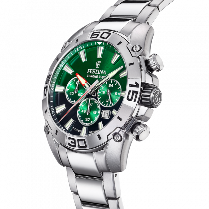 Festina chrono bike 2021 watch f20543/3 green steel strap, men