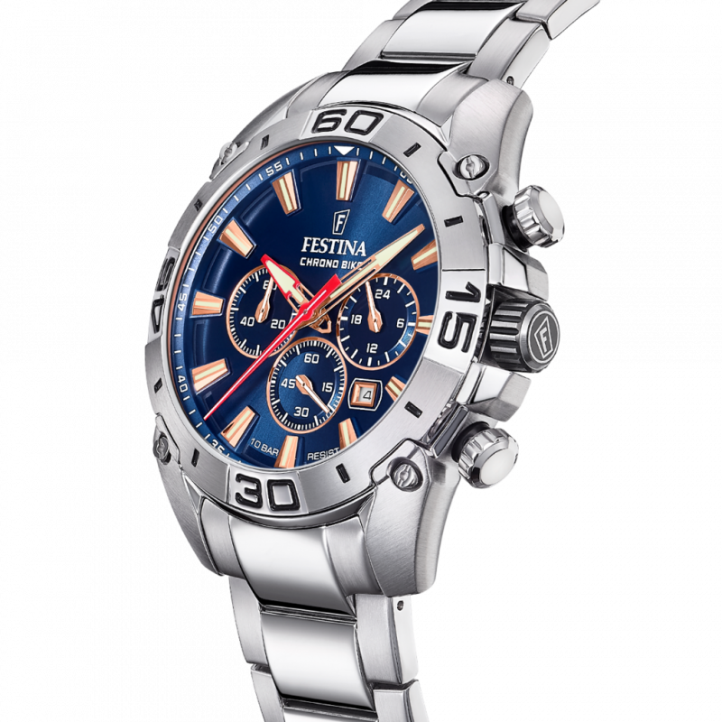 Festina chrono bike 2021 watch f20543/4 blue steel strap, men