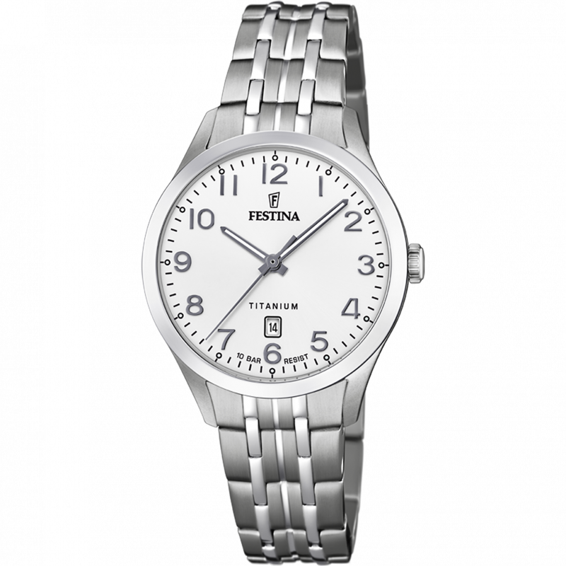 Festina calendar titanium watch f20468/1 white steel strap, women