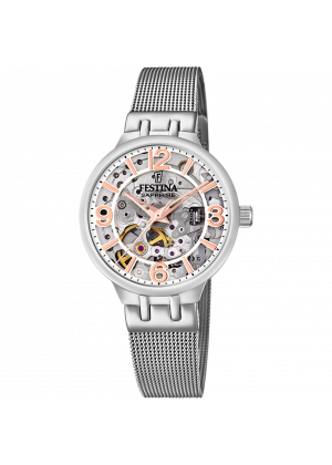 Festina automatic skeleton watch f20579/1 with steel strap, women's.