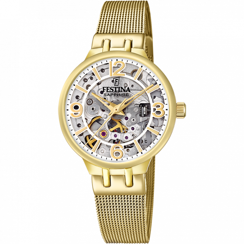 Festina automatic skeleton watch f20580/1 with steel strap, women's.