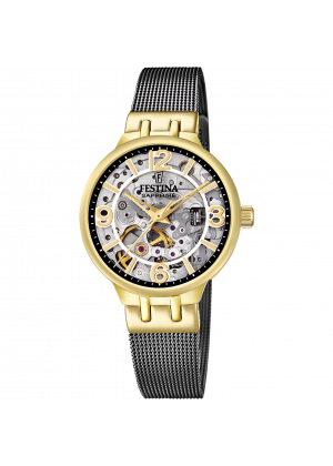 Festina automatic skeleton watch f20580/2 with steel strap, women's