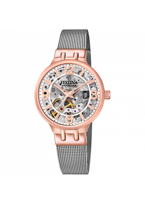 Festina automatic skeleton watch f20581/1 with steel strap, women's.