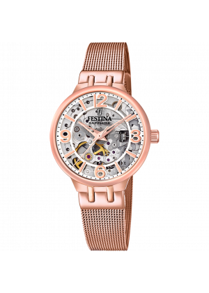 Festina automatic skeleton watch f20581/2 with steel strap, women's.