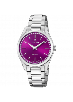 Festina mademoiselle watch f20583/2 bordeaux steel strap, women's.