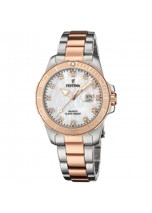 Festina boyfriend collection watch f20505/1 mother-of-pearl dial with steel strap, women's