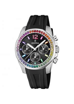 Festina rainbow f20610/3 black steel watch, women's