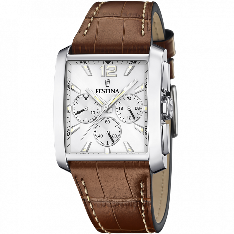 Festina watch f20636/1 silver gray leather strap, men's