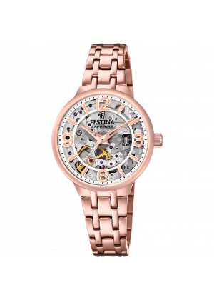 Festina automatic skeleton watch f20616/1 with steel strap, women's.