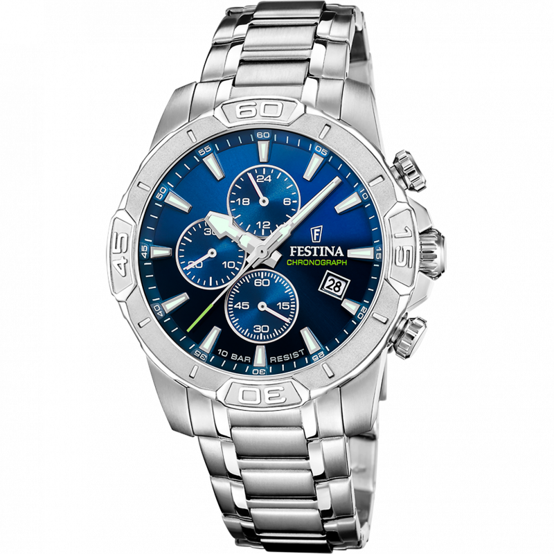 Festina men's blue timeless chronograph stainless steel watch bracelet f20704/4