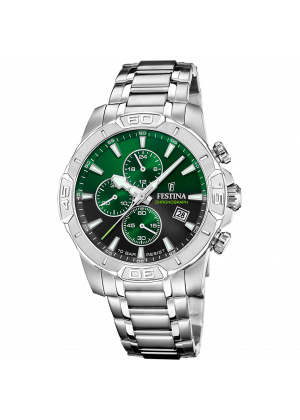 Festina men's green timeless chronograph stainless steel watch bracelet f20704/5