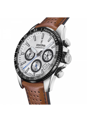 Festina watch f20561/1 silver leather strap, men's